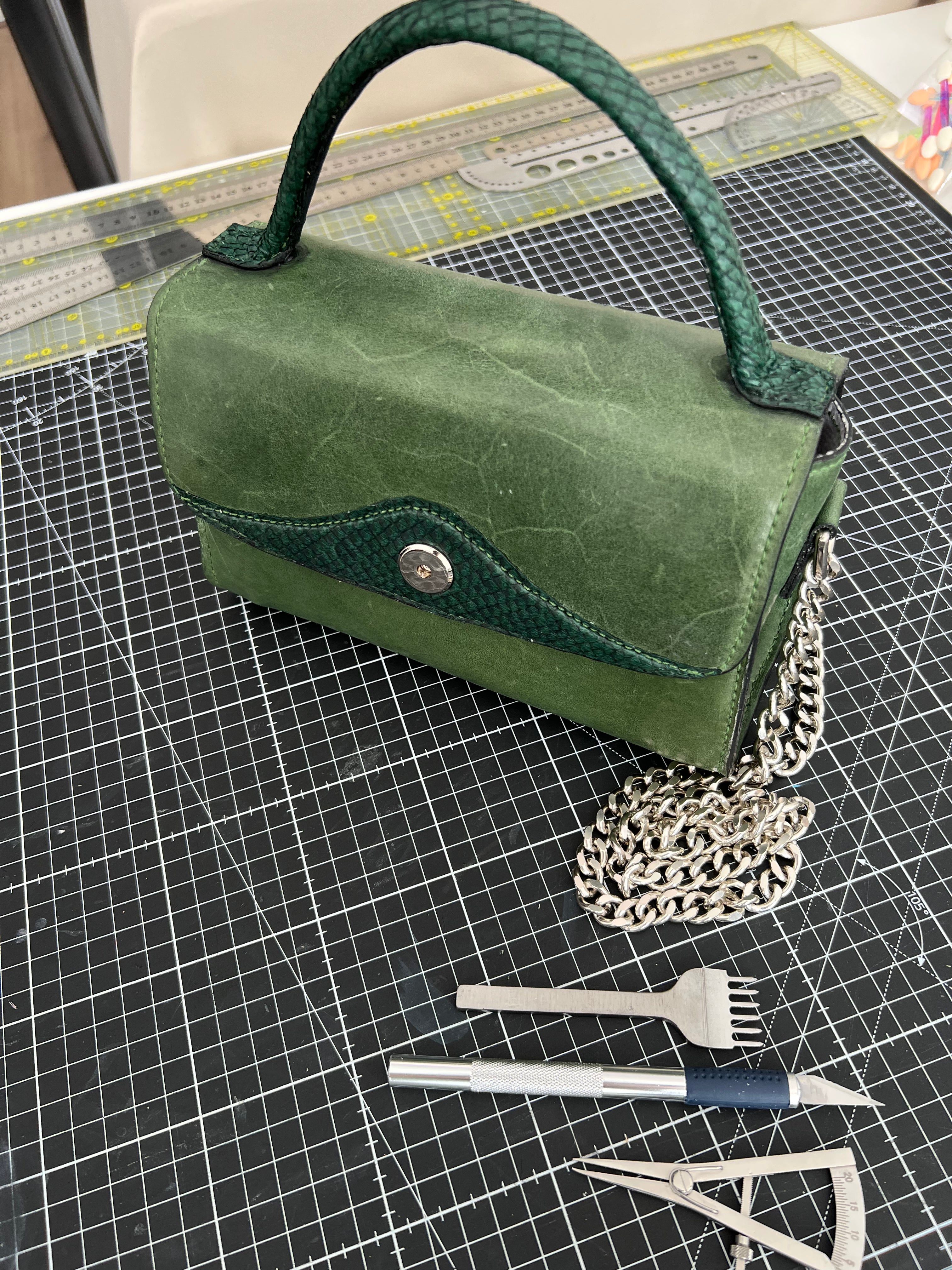 Forest Noir Bag with Salmon Skin