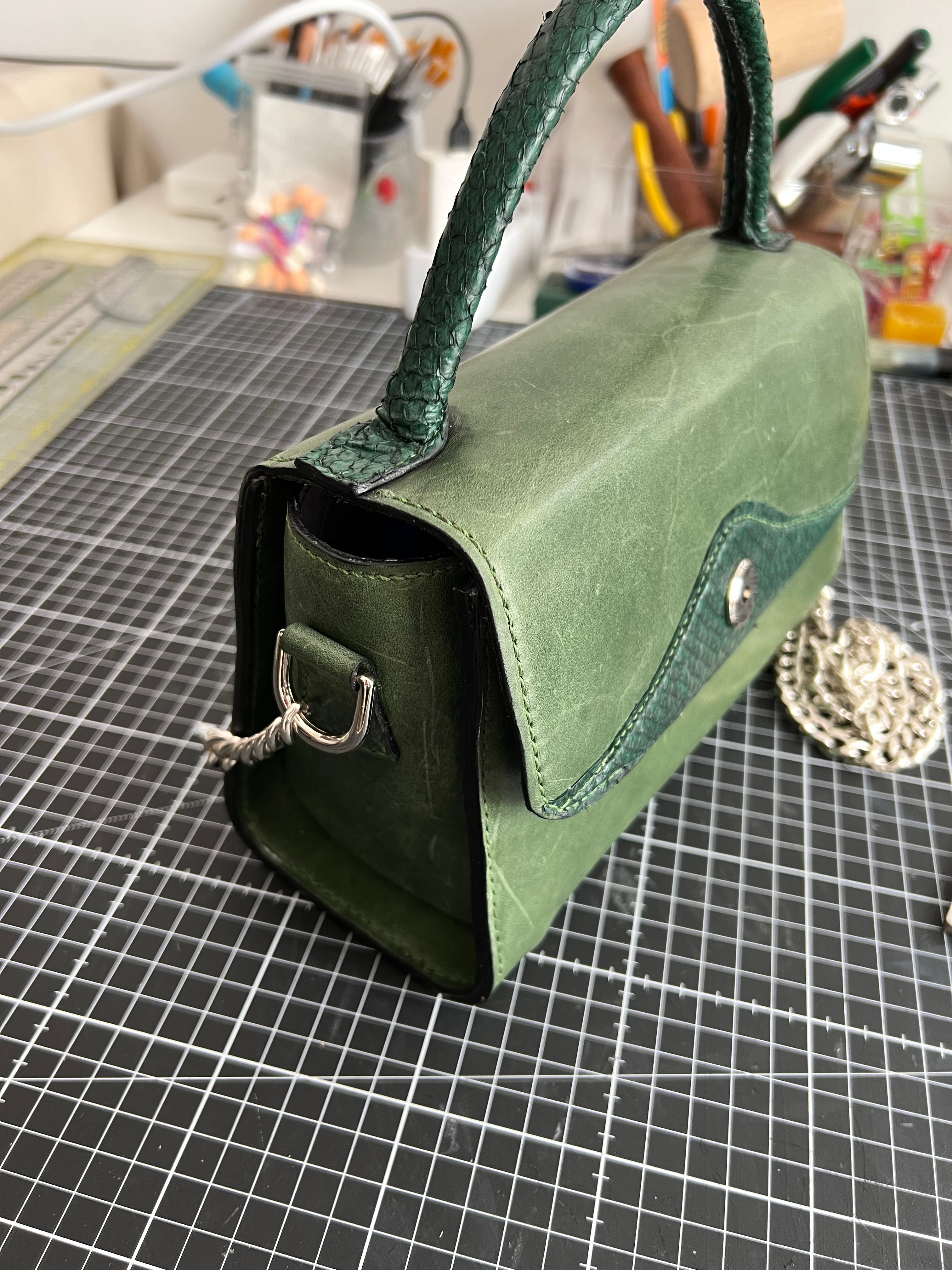 Forest Noir Bag with Salmon Skin